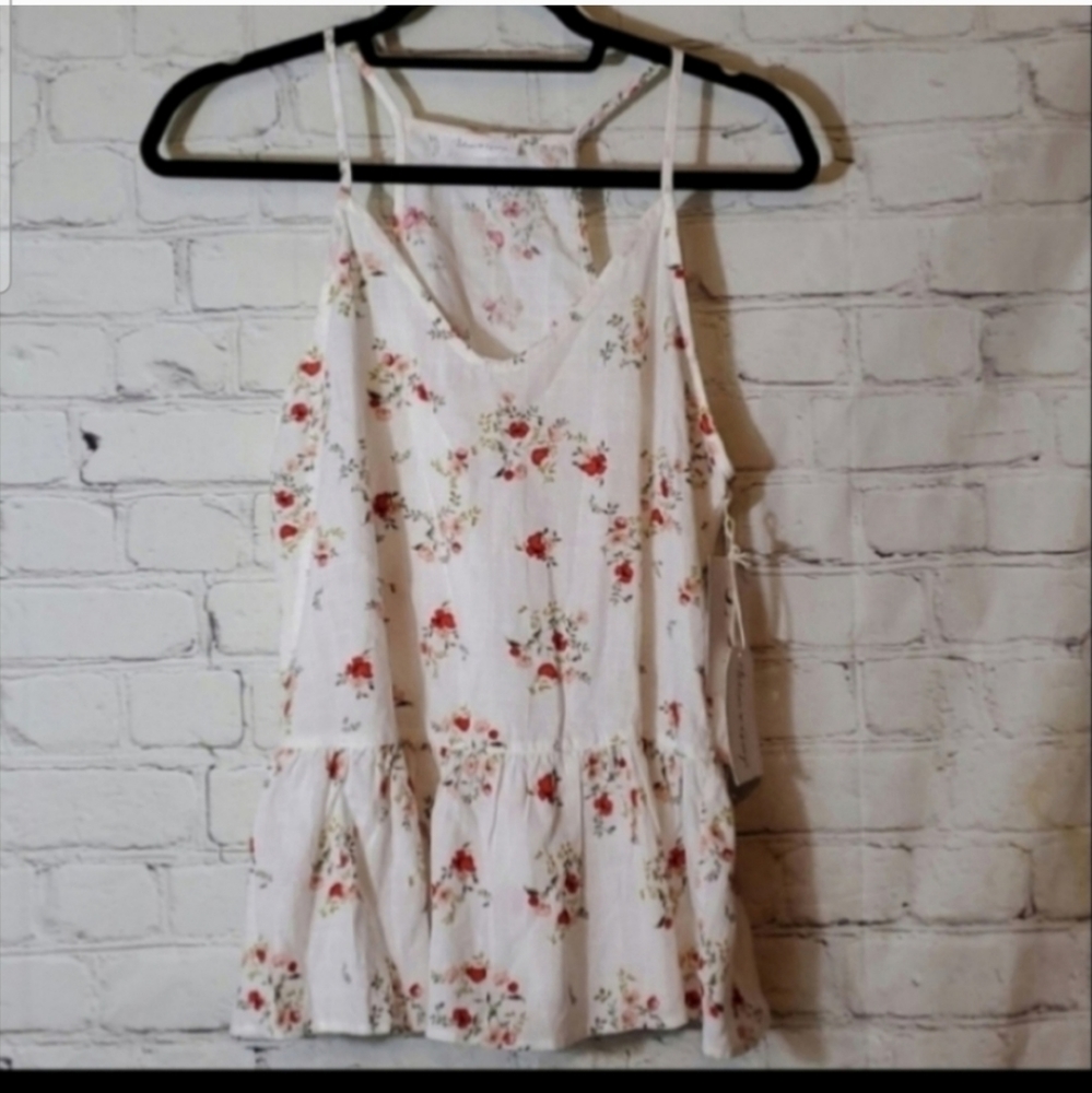 Blues and Grays Poppy Floral Print Racerback Halter Top